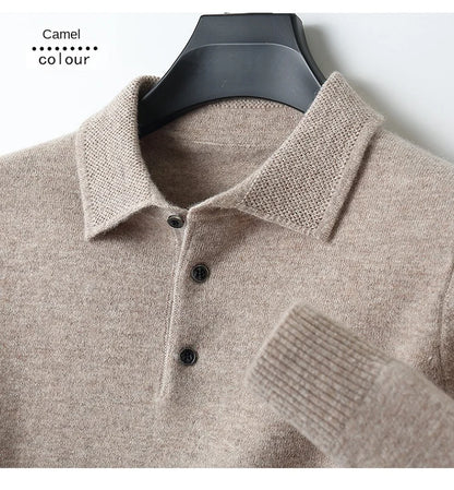 2025 Men's Autumn And Winter 100% Merino Pure Wool Knitted Sweater Men's Business Casual Knitted Polo Collar Pullover Top YJ1815