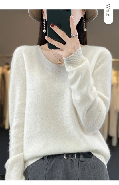 2024 100% Merino Reine Wolle V-ausschnitt Herbst Und Winter Pullover Pullover Neue Kaschmir Pullover frauen Beiläufige Gestrickte Top DMR201