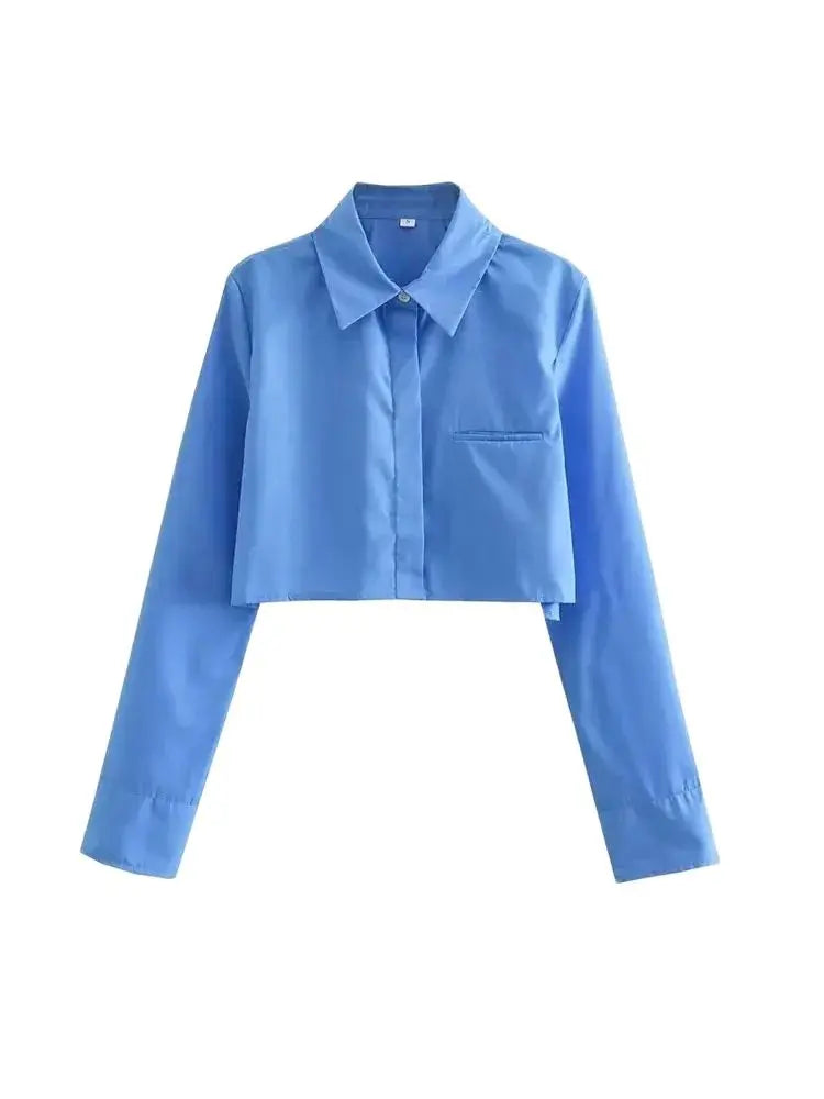 Women Fashion Loose Cropped Shirts Vintage Long Sleeve Front Button Female Blouses Blusas Chic Tops.