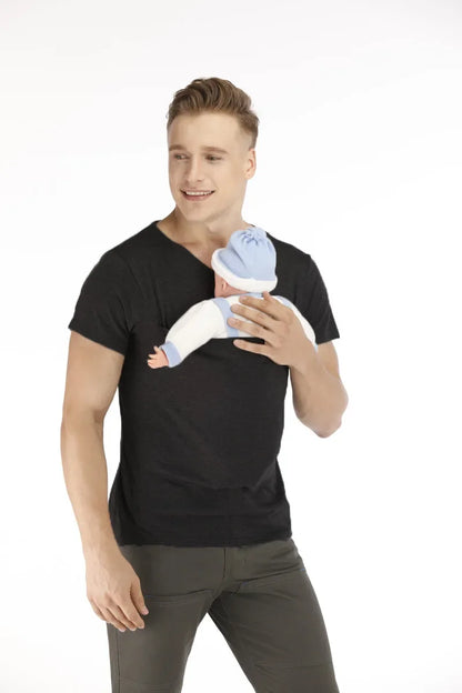 Safety Kangaroo Pocket T Shirt Baby Carrier Pregnancy Clothes Summer Short Sleeve Mother Father Top for Feeding Big Daddy Shirt.
