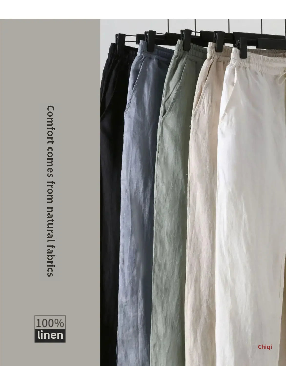 Casual Men's Linen Pants Loose Fit Cotton Linen 3/4 Length Pants Chinese Style Men's Material.