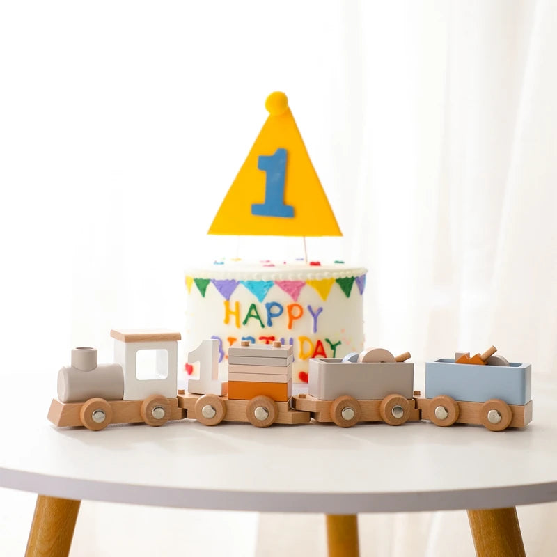 Wooden Train Birthday Toy  Montessori Toys Baby Educational Toys  Wooden Trolley  Baby Learning Toys  Number Of Wood Baby's Toys.