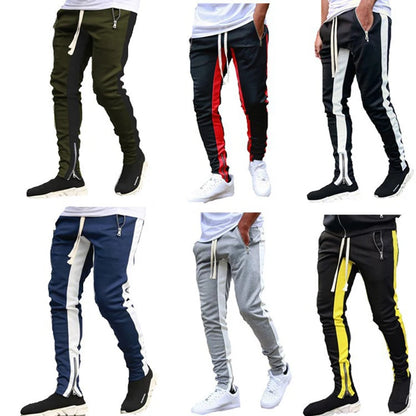 2024 New Sports Casual Pants Low Feet Zip Pocket Cotton Summer Pants Casual Men's Sports Pants Running Pants Splice Stripe Gym.