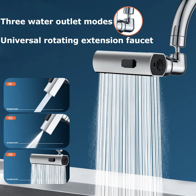 Three-speed Waterfall Water Outlet Multi-function Faucet Extender Universal Rotating Nozzle Splash-proof Kitchen Artifact