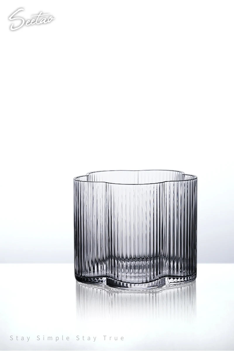 Clear Ice Cream Glass Whiskey Red Wine Glass Cup Flower Stripe Glass Mug Vintage Iced American Coffee Mug Home Stacked Cup