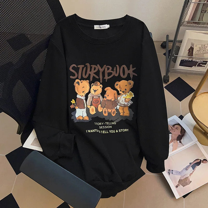 170kg plus size Damen büste Herbst bär bedrucktes Sweatshirt lockeres Langarm-Freizeit oberteil 6xl 7xl 8xl 9xl 10xl 11xl.