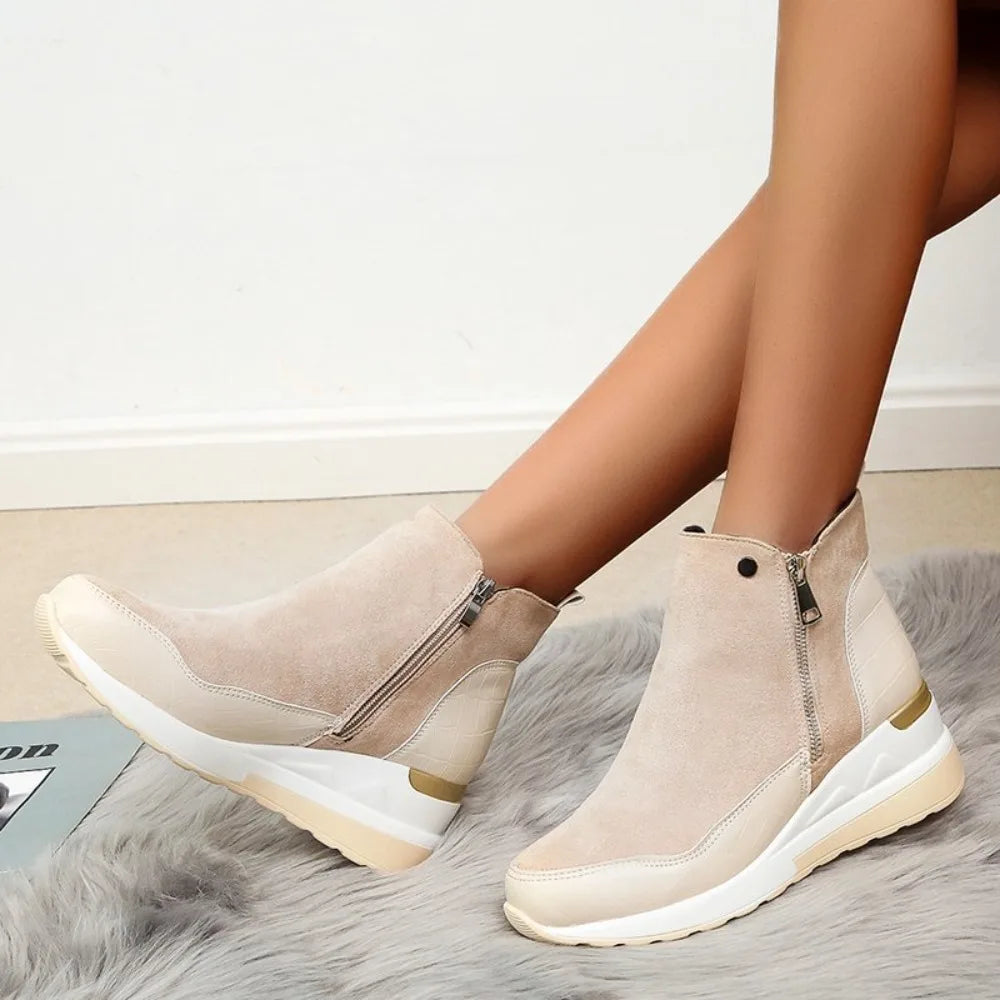 New Women Winter Boots Chunky Sneakers Ankle Boots Woman Zipper Buckle Thick Sole Platform High Top Female Booties.