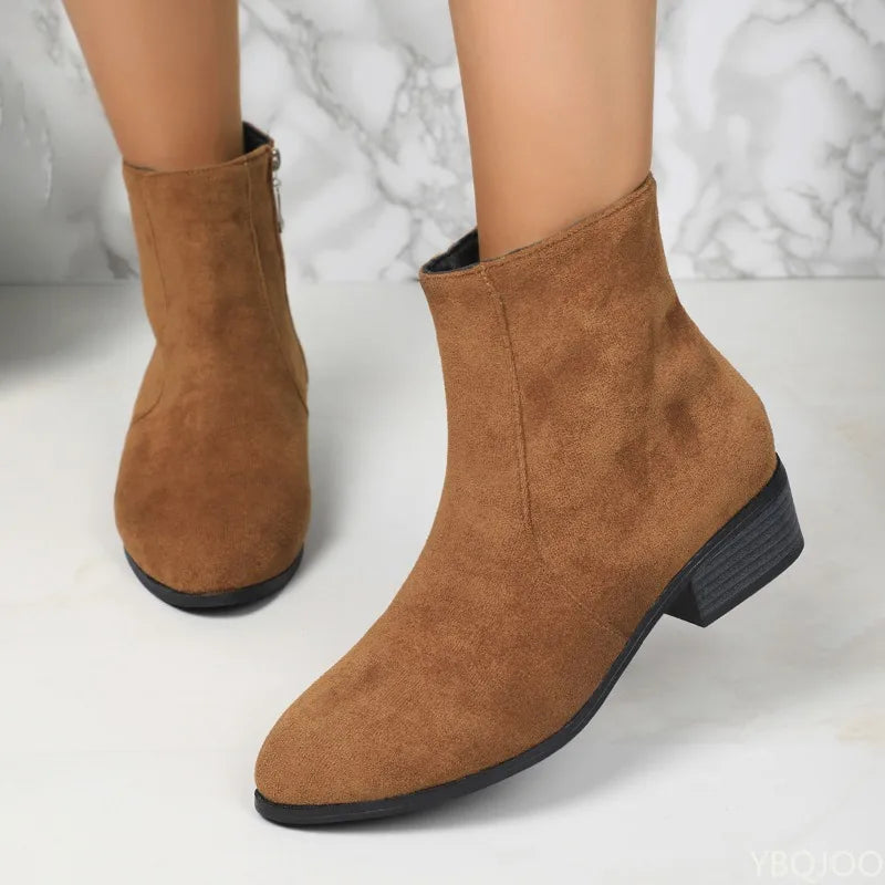 Fashionable versatile short boots Elegant women shoes autumn winter pointed toe thick heel casual comfortable high-heeled boots.