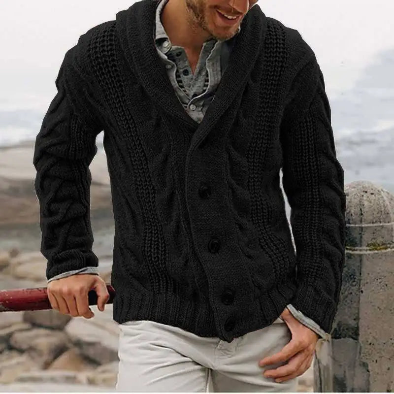 Knitted cardigan men's single-breasted loose models coarse needle sweater men's spring and fall outer wear.