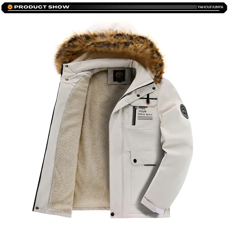 New Winter Men Outwear Fleece Warm Removable Hooded Hiking Jacket Men Outdoor Windproof Casual Fashion Jacket Coat Male Clothing.