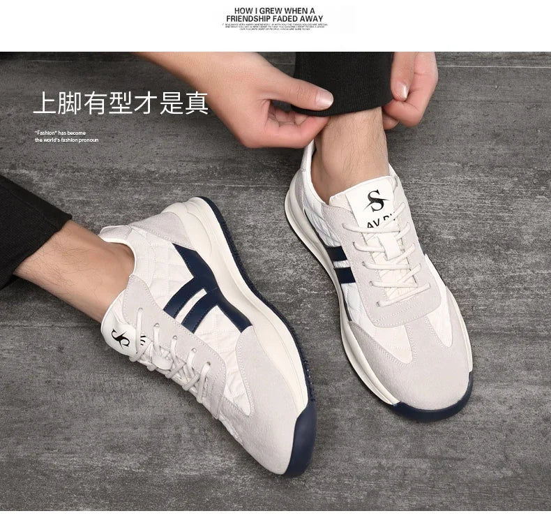 Genuine Leather Lift Sneakers Men Height Increase Insoles 6/8cm High Quality Elevator Shoes Comfortable Breathable Casual Sports.