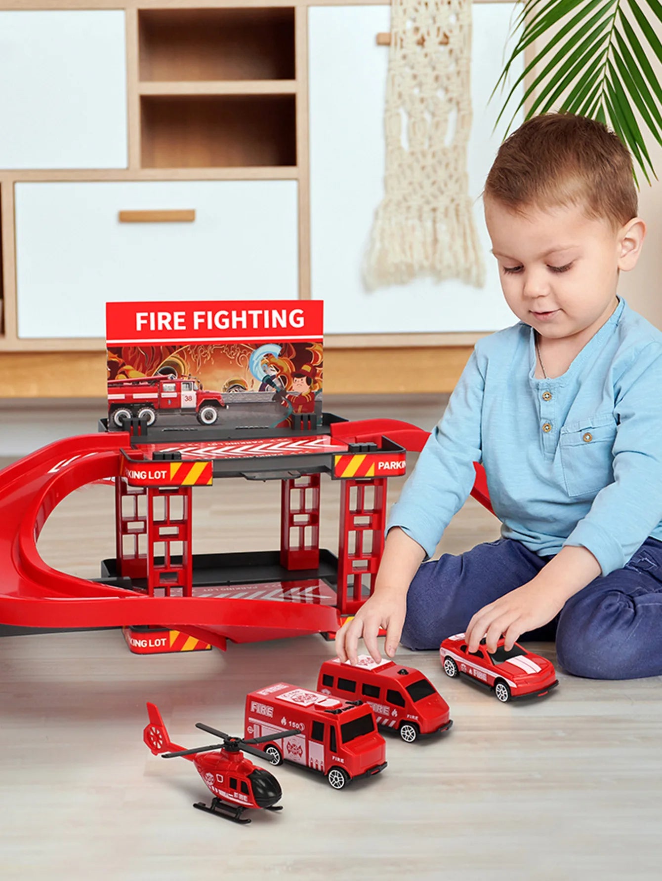 Parking Track Car Children Toys Police Cars Fire Engines Engineering Vehicle Ramp Road Construction Inertial Sliding Track Games.