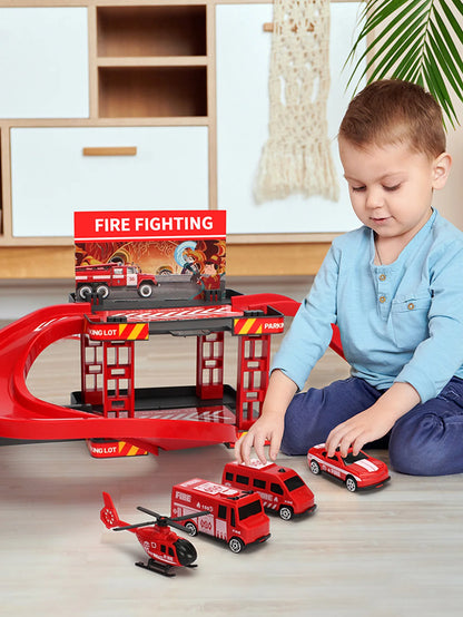 Parking Track Car Children Toys Police Cars Fire Engines Engineering Vehicle Ramp Road Construction Inertial Sliding Track Games.