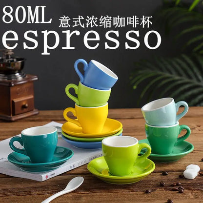 Thickened Ceramic Coffee Cup Set 80ML Italian Espresso Cup Plate Small Cup Colorful with Plate Spoon Drinkware.