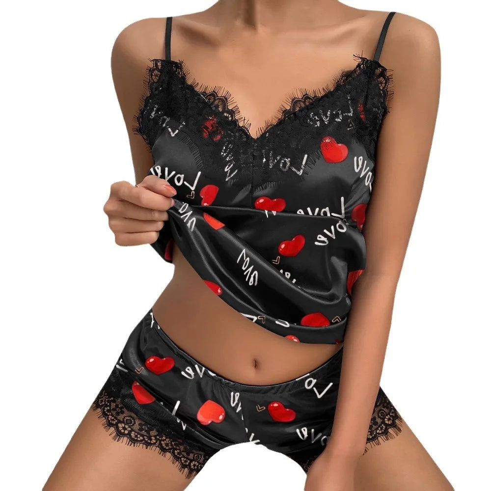 Sommer Frauen sexy Pyjamas Set Satin Seide tiefe V-Spitze Cami Weste Home Kleidung Tops und Shorts Nachtwäsche für weibliche Leibchen Rock.