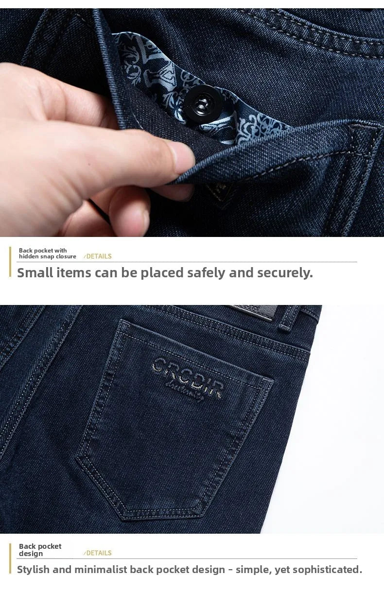 Autumn Winter New High Elasticity Men's Business Jeans Haze Blue Black Gray Denim Trousers Men's Pants Work Clothes Brand.