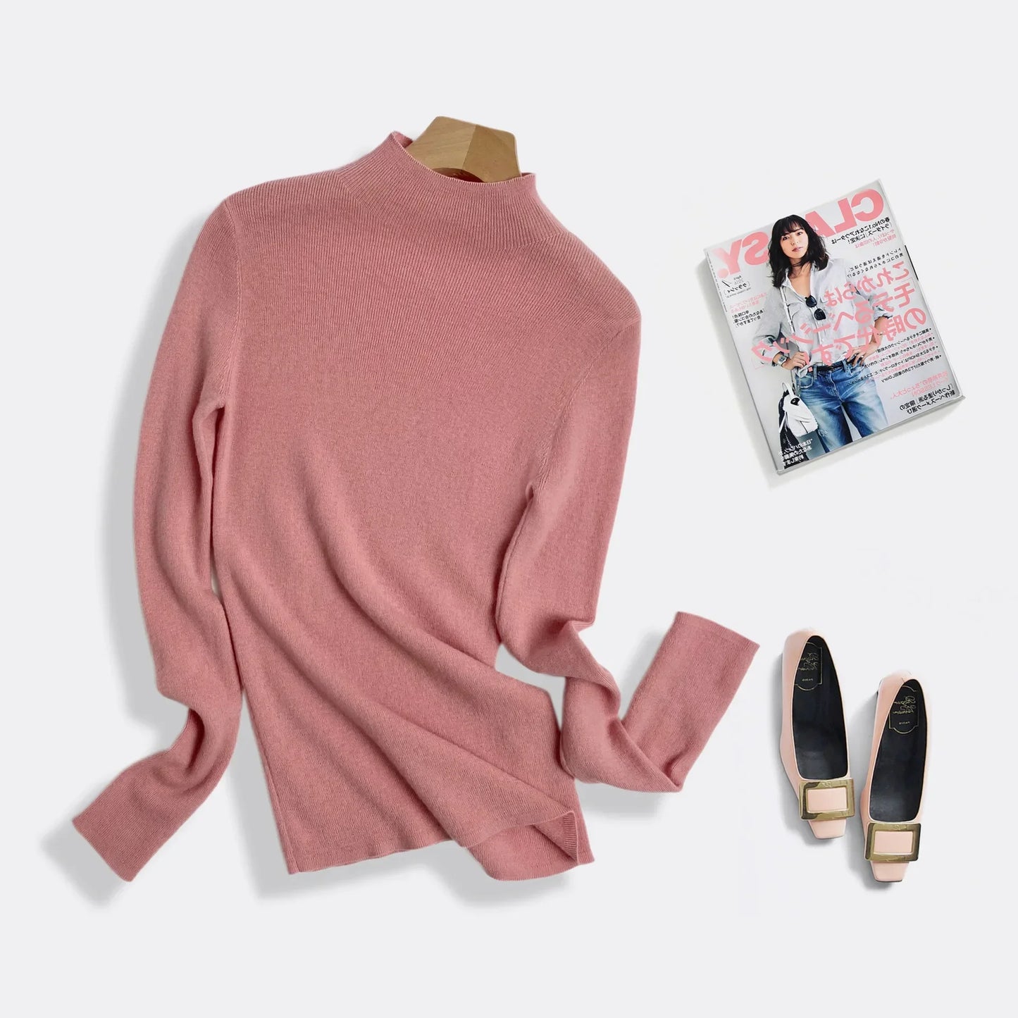 100% Ultra-fine Merino Wool Sweater Autumn and Winter Loose and Simple Semi-turtleneck Wool Bottoming Shirt Multi-color Sweater