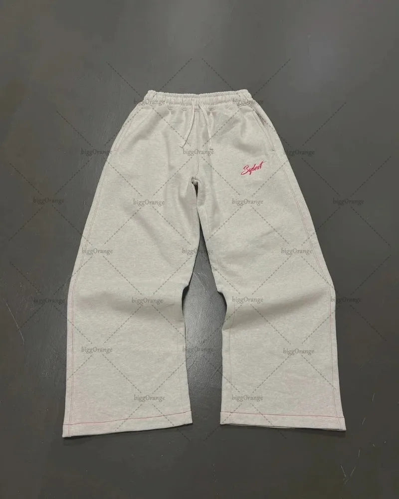 Europäischen und Amerikanischen Retro Männer Anzug Brief Gestickte Zipper Hoodie Frauen Modische Casual Lose Grau Gerade Hosen.