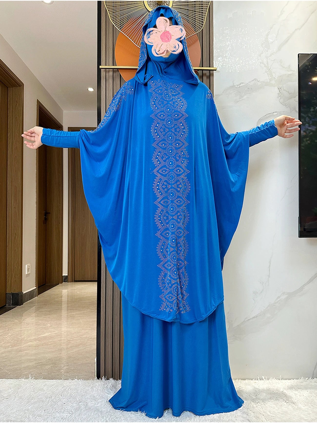 New Dubai Ramadan Muslim Women's Prayer Set Hooded Hijab With the Long Skirt Turkey-African Dubai Islam Lady Cloth Kaftan Abaya.