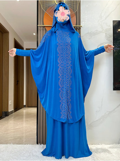 New Dubai Ramadan Muslim Women's Prayer Set Hooded Hijab With the Long Skirt Turkey-African Dubai Islam Lady Cloth Kaftan Abaya.