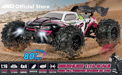 1:16 80km/h Brushless RC Drift Car With LED Lights 4WD Electric High Speed Racing Remote Control Monster Truck for Kids Adults.