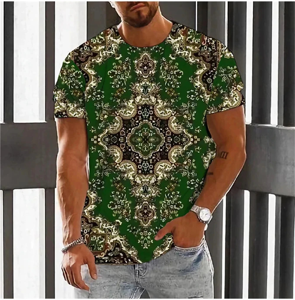 Bohemian 3D Print T Shirt for Men Ethnic O-Neck Short Sleeve Tops Geometric Harajuku Men's T-Shirt Loose Tees Shirt Man Clothing.