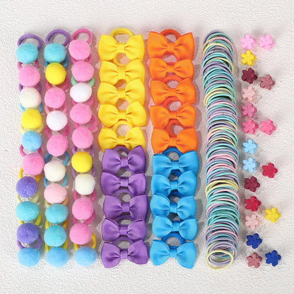 120PCS Hair Accessories Set For Girls Colorful Bowknot Hair Band Children Ponytail Holder Hair Ties Kids Elastic Rubber Bands.