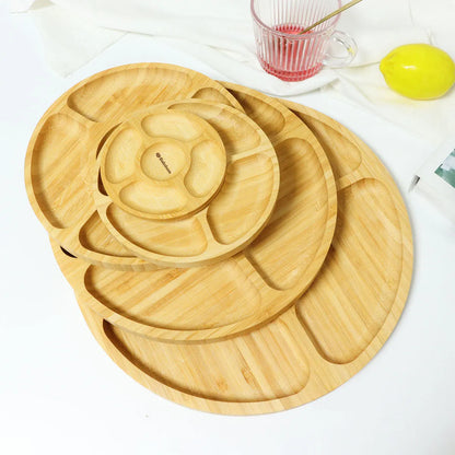 Bainison Bamboo Tray With Compartments-Snack Sorting Platter, Party Candy Buffet Display,Household Kitchen Outdoor Bamboo Tray.
