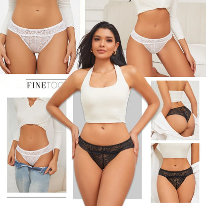 3PCS/Set Women Lace Panties Sexy Low Riase Elastic Brifes Solid Color Perspective Breathable Underwear Ladeis Sexy Lingerie.