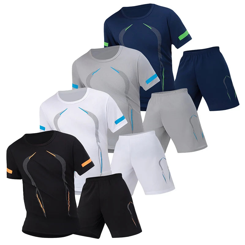 2/4/6 Pcs Plus Size Men's Quick-drying Short-sleeved Shorts Suit Men's Leisure Sports Running Fitness T-shirt Joker Shorts Teen.