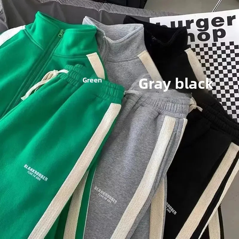 Casual Sporty Men's Hoodie Pants Set Hong Kong Style Long Sleeve Autumn Winter Loose Trendy Student Wear AE Origin China.