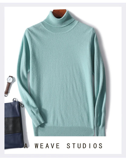 Men's Turtleneck 100% Pure Wool Sweater Men 2024 Autumn and Winter Large Size Loose Knitted Sweater Keep Warm Tops Men Jumper.