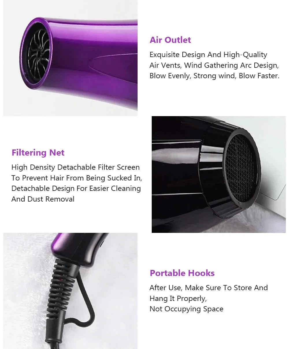 High-Power Ionic Hair Dryer Fast Heating and Hot/Cold 9 Gears Adjustment Home Professional Hairdryer Blow Dryer with Accessories