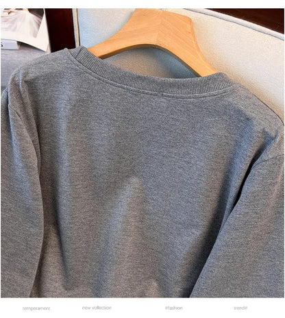 175 kg Plus Size Damen Büste 170 Herbst Cartoon Langarm Sweatshirt Schwarz Grau 5XL 6XL 7XL 8XL 9XL