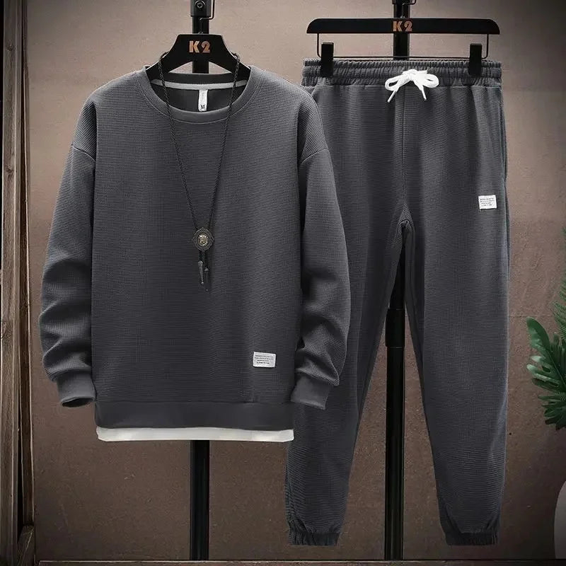 New Autumn Men's Fashion Sportswear Set Long Sleeve T-Shirt And Long Pants Casual Trendy Marbled Pattern Clothing Ensemble