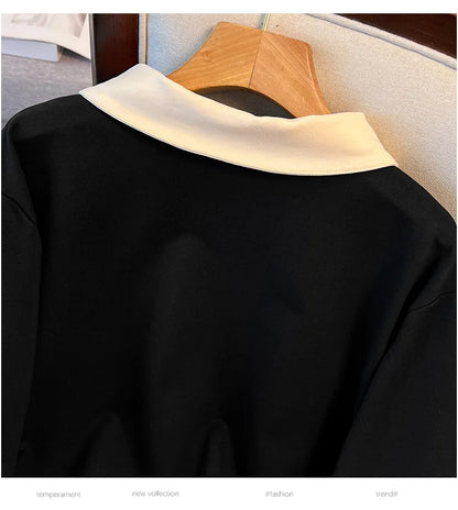 170 kg Plus Size Damen-Büste 170 Frühling Herbst Loose Diamond Collared Sweatshirt Schwarz 4XL 5XL 6XL 7XL 8XL 9XL