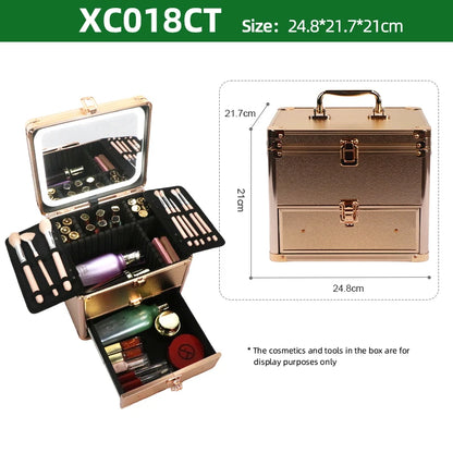Large Capacity Makeup Case with LED Mirror Multiple Size Options Cosmetic Box LED Mirror Makeup Storage Box for Beauty Salons.