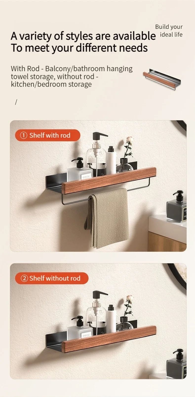 Holz Aluminium Material Eckregal Shampoo Lagerregal Dusche Wandregal Badezimmer Organizer Badezimmerzubehör