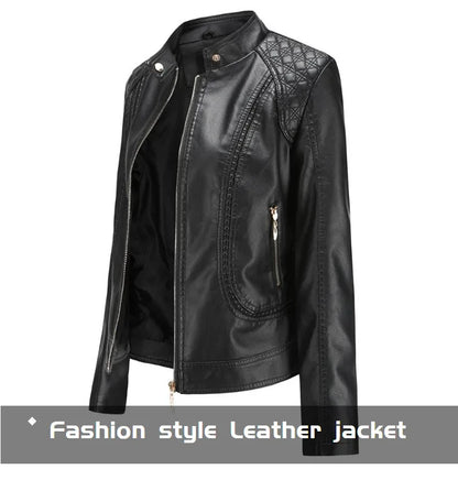 Women's Elegant Stand-up Collar Solid Jacket 2022 Female Three-dimensional Pattern Coat S-4XL New Pu Faux Leather Jacket Women.