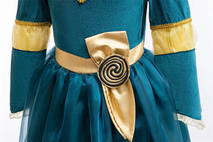 Girls Merida Cosplay Princess Dress Children Stage Performance Clothes Kids Halloween Carnival Party Long Sleeves Outfits.
