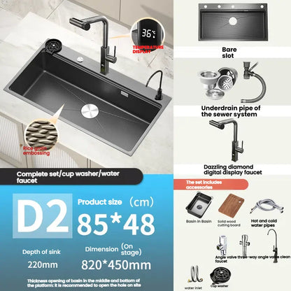 Kitchen Sink Stainless Steels Large Single Slot Multifunctional Dishwashing Bowl Household Wash Dish and Wash Vegetables Basin