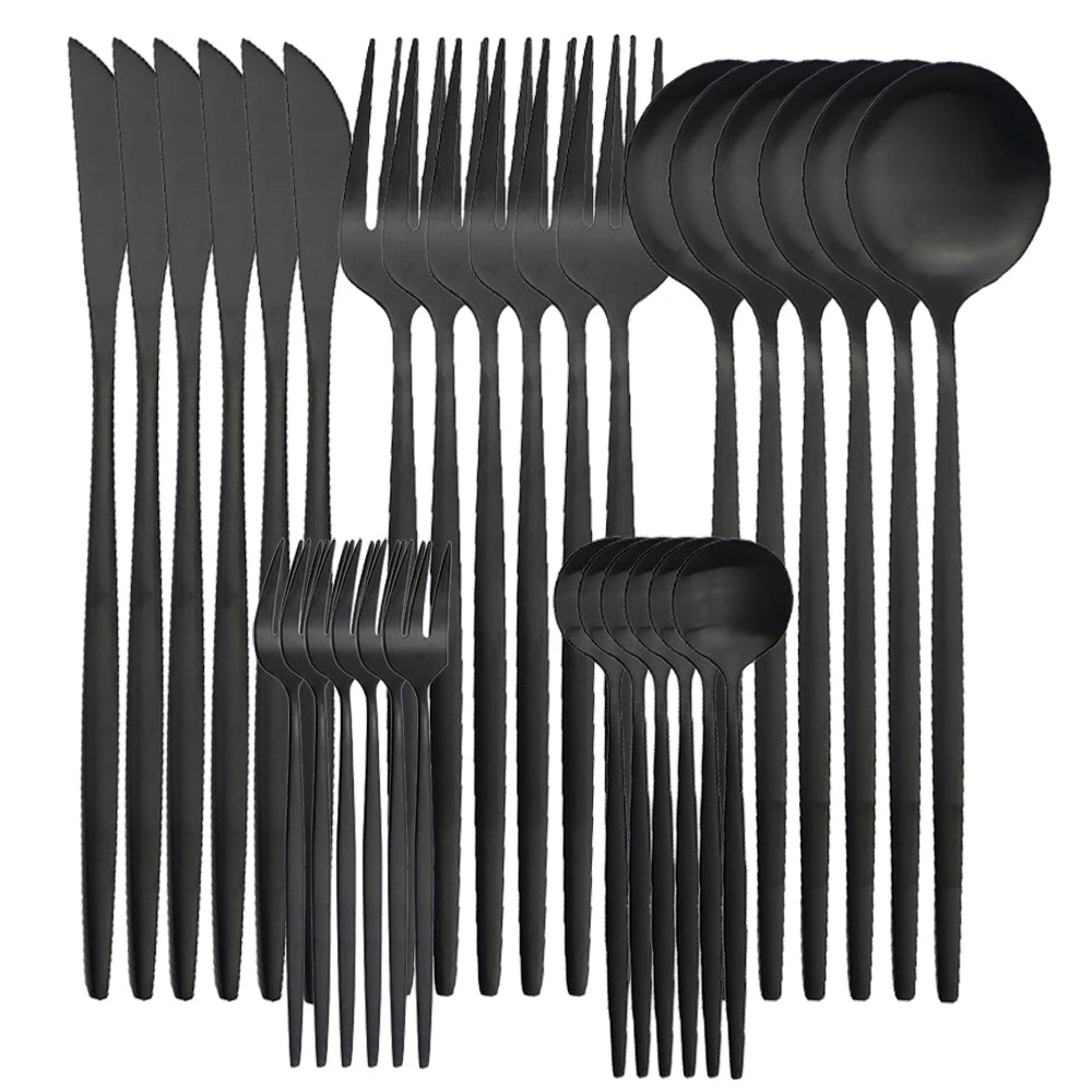 30-Piece Matte Stainless Steel Tableware Knife, Fork and Spoon.