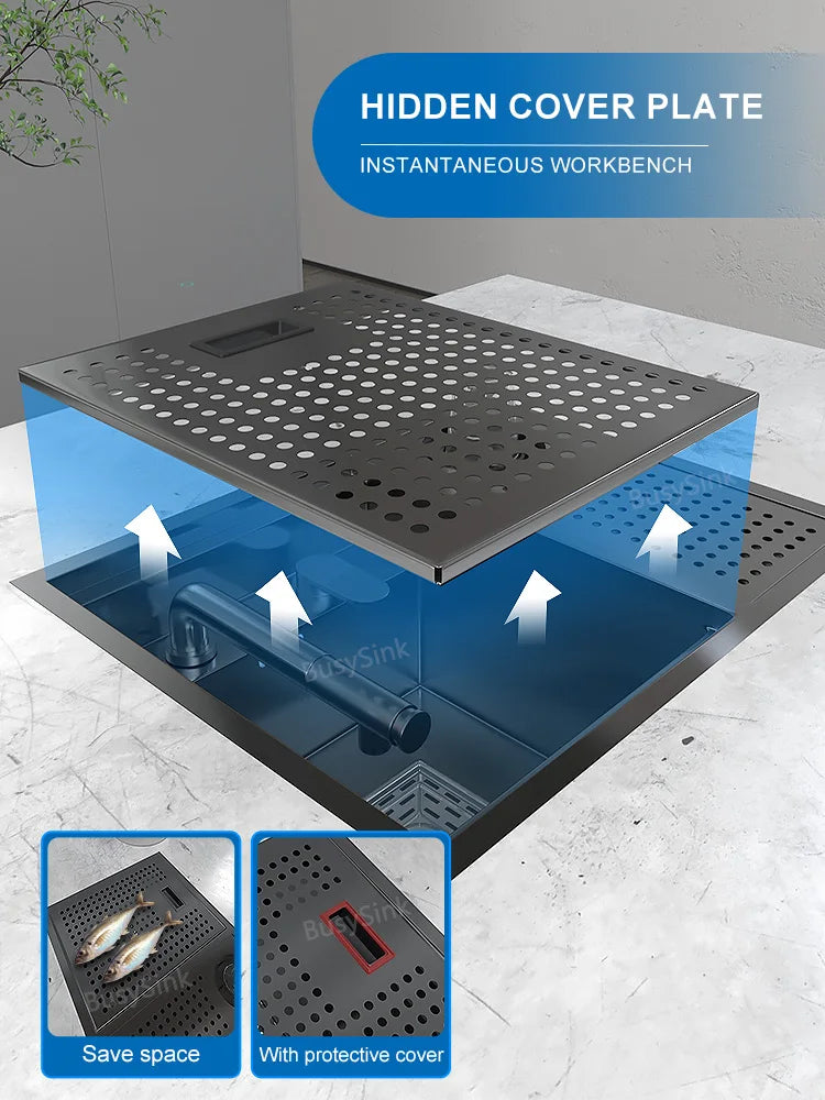 Hidden Cup Washer kitchen Sink Stainless Steel Small Bar Single Slot Washbasin Multifunctional With Cover Plate Dishwashing Pool