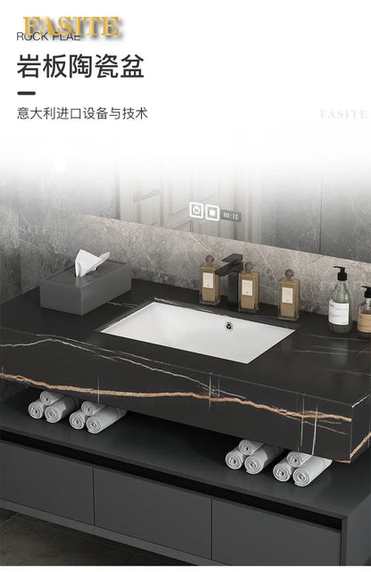 Leichter, luxuriöser Badezimmerschrank aus Steinplatten, integriertes Waschbecken, kombiniertes Waschbecken, WC-Waschbecken, nordischer einfacher Spiegelschrank