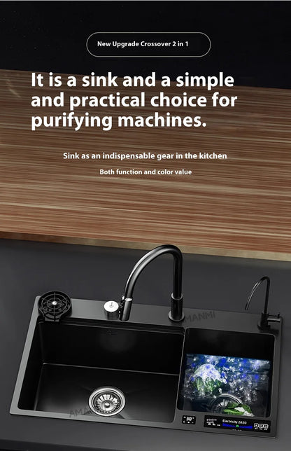 Stainless Steel Smart Water Catalyst Sinks large Double slot Purification Sterilized Fruit Dishwashing Kitchen Sink