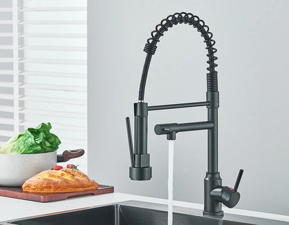 Pull Down Spring Kitchen Faucet Single Lever Hot Cold Mixer Water For Kitchen Sink Dual Spout Nozzle Faucets Crane