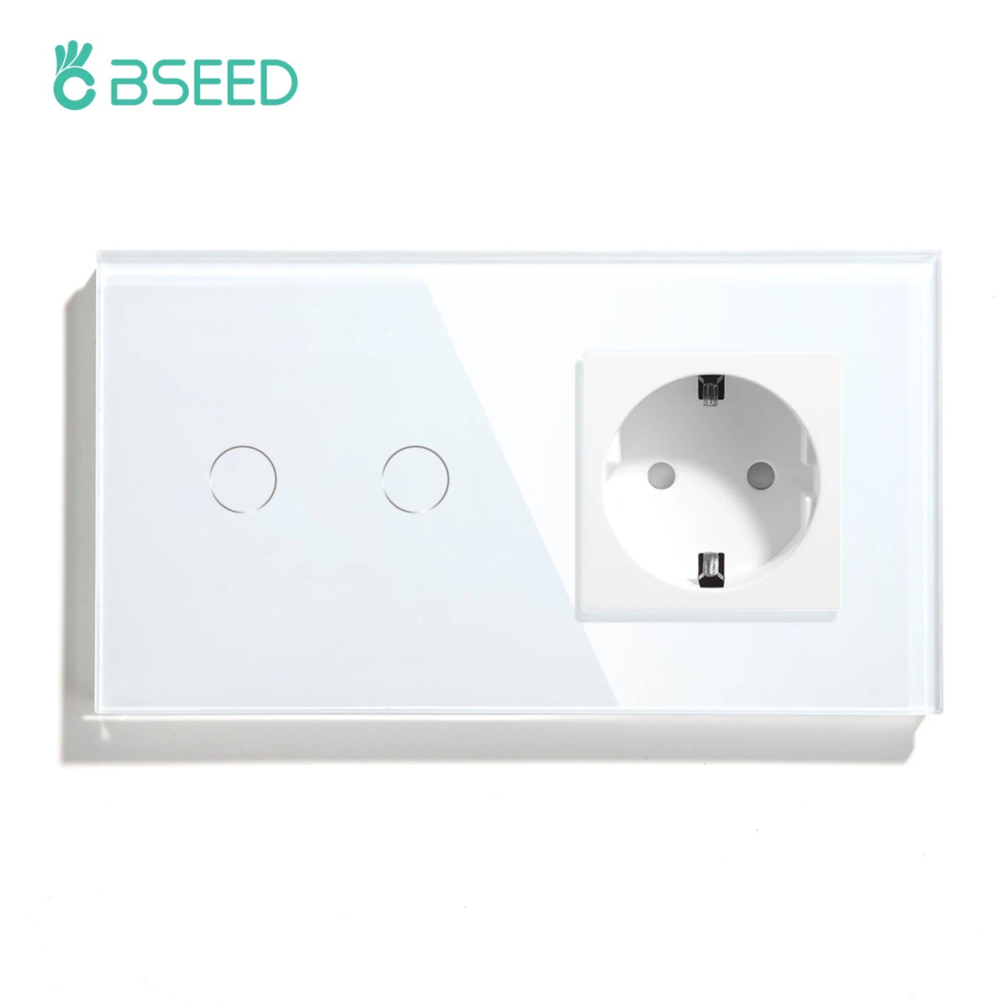 BSEED Touch-Lichtschalter, EU-Standard-Wandsteckdose mit USB Typ-C-Kristallglasscheibe, weiße Farbe, Netzstecker, 1/2/3 Gang-Schalter