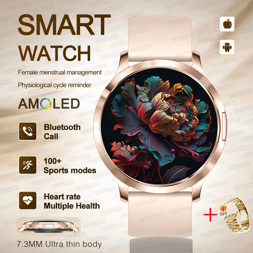 New Women Smart Watch 1.32"Ultra-thin AMOLED HD Screen Sport Fitness Bracelet Custom Watch Face Bluetooth Call Luxury Smartwatch