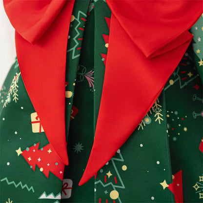 Kleinkind Santa Claus Cartoon Gedruckt Bogen Prinzessin Kleid Infant Weihnachten Thema Party Ballkleid Neugeborenen Nette Charme Kostüme.