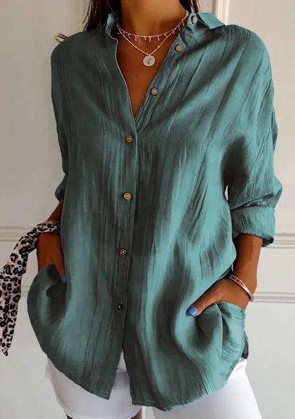 Shirt Women's Lapel Long Sleeve Solid Color Casual Single Breasted New Fashion Brown Black White Shirt Tops Blouses for Female.